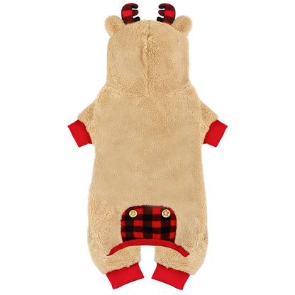 CHRISTMAS DOG PAJAMAS WITH ANTLER HOOD