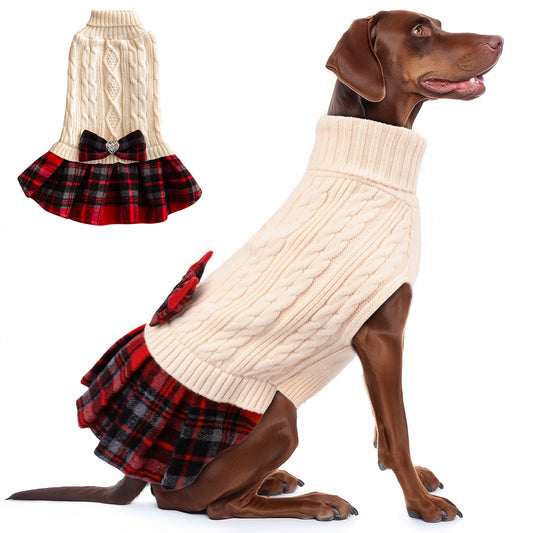 KYEESE Dog Sweater – Knitwear Dog Sweater Dress with Bowtie, Stretchy Thick Warm & Preppy Style