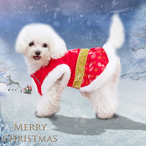 KYEESE Christmas Holiday Fur Hem Pet Dress