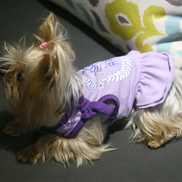 KYEESE Dog Princess Dresses Purple Bowtie Pet Clothes for Yorkshire Vest Shirt Sundress
