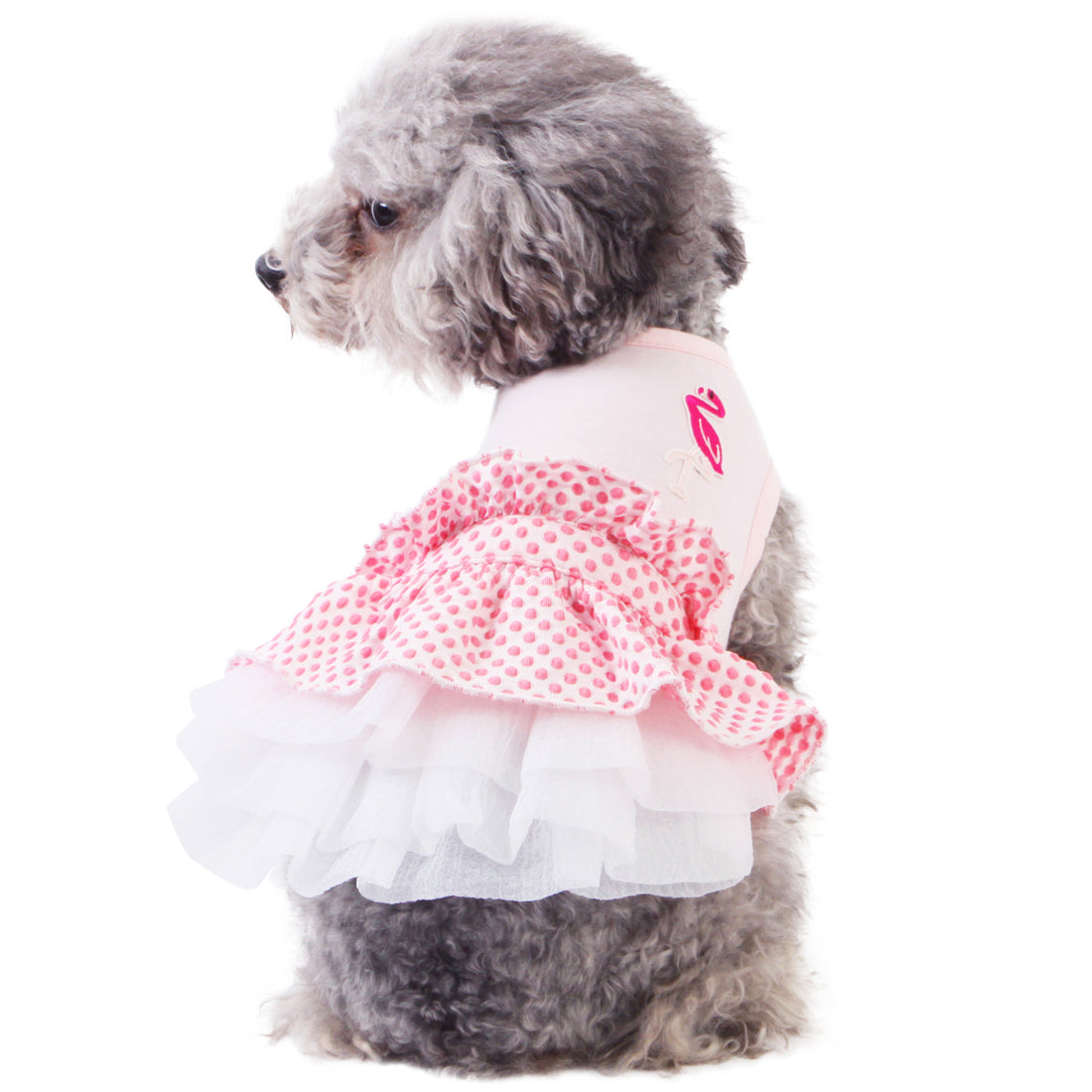 KYEESE Dog Dress Tiered Ruffle Dog Dresses Flamingo for Small/Medium Dogs Polka Dot Dog Birthday Dress Dog Wedding Dress Formal Dress