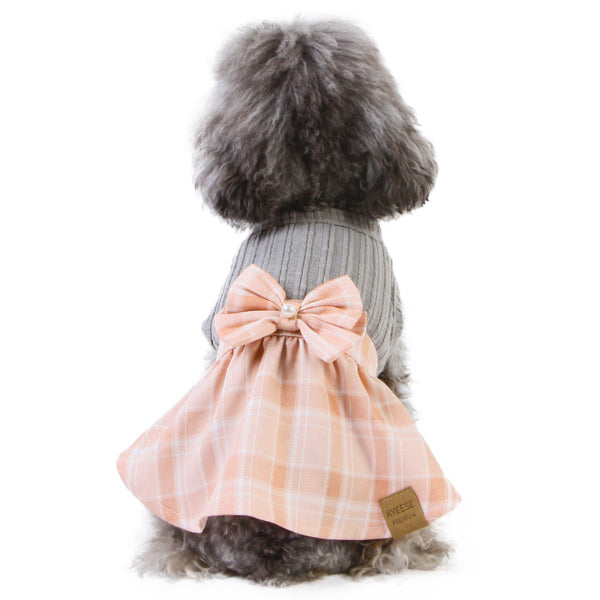 KYEESE ELEGANT PLAID BOWTIE DOG DRESS