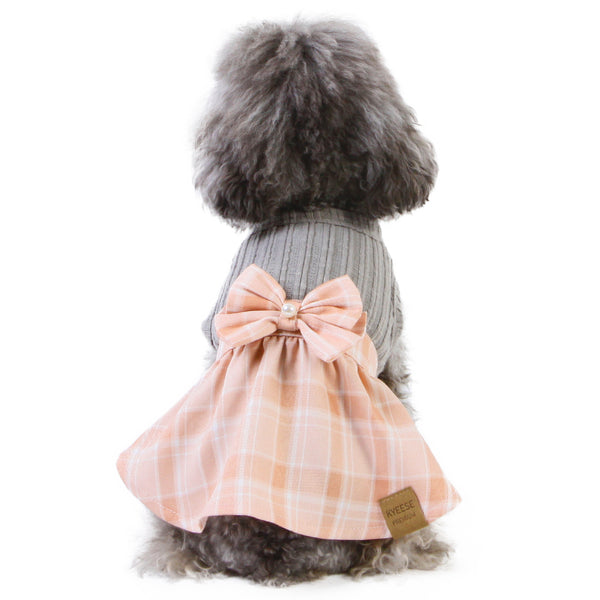 KYEESE Dog Plaid Dress with Bowtie Dog Dresses for Small/Medium Dogs Cat Dress Checked
