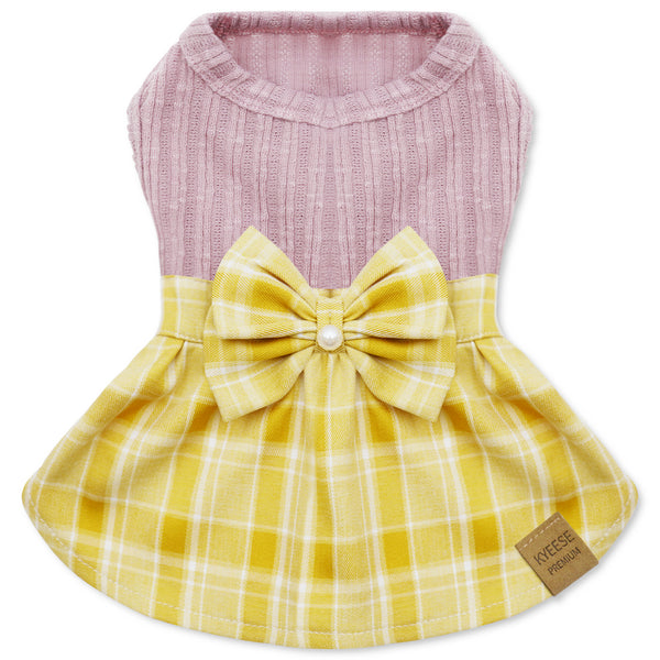 KYEESE Dog Plaid Dress with Bowtie Dog Dresses for Small/Medium Dogs Cat Dress Checked