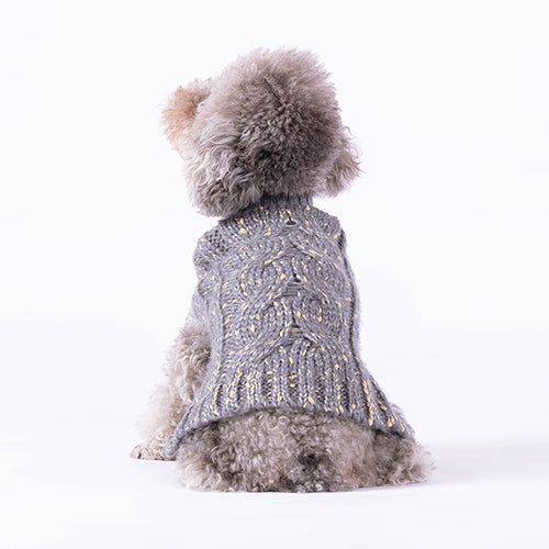KYEESE Golden Yarn Fashion Cable Knit Pet Sweater (GREY)