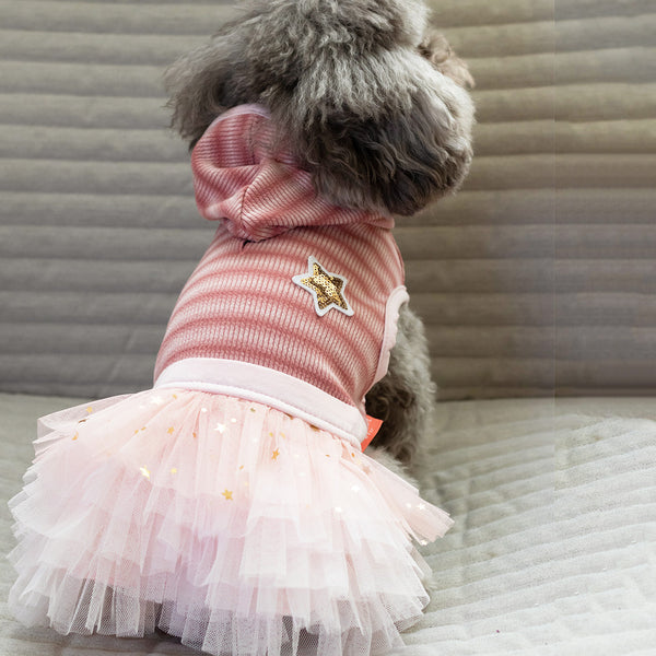 KYEESE Dog Hoodie Dress with Leash Hole Princess Dog Dresses with Star Printing