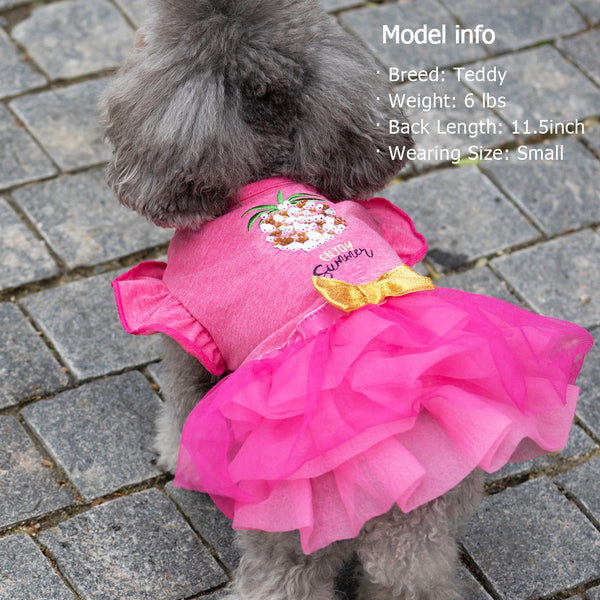 KYEESE Dog Dresses Pineapple Tiered Ruffle Dogs Dresses Bowtie with Sequins Cat Dress