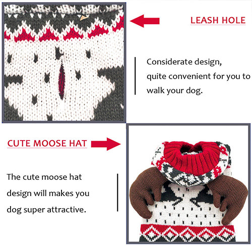 KYEESE Holiday Reindeer Snowflake Knitwear Pet Sweater Hoodie