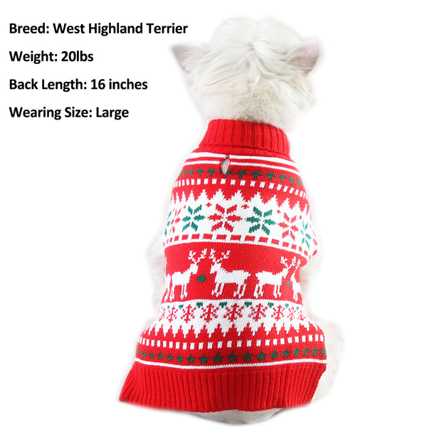 KYEESE Christmas Dog Sweaters Snowflake Reindeer Holiday Dog Sweater with Leash Hole Ugly Dog Sweater