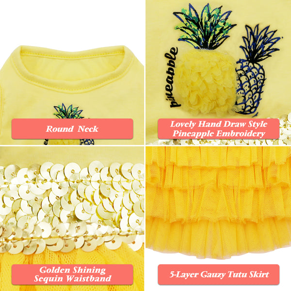 KYEESE Dog Dress Pineapple Yellow Tiered Dogs Beach Dresses with Sequins Cat Dress