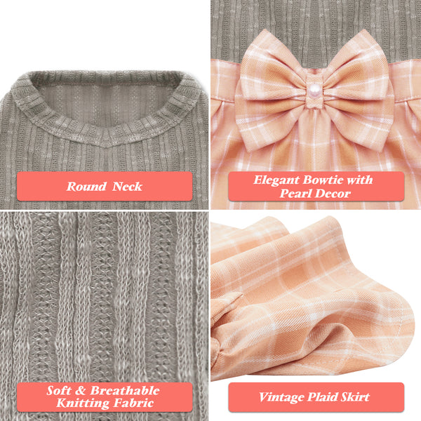 KYEESE ELEGANT PLAID BOWTIE DOG DRESS