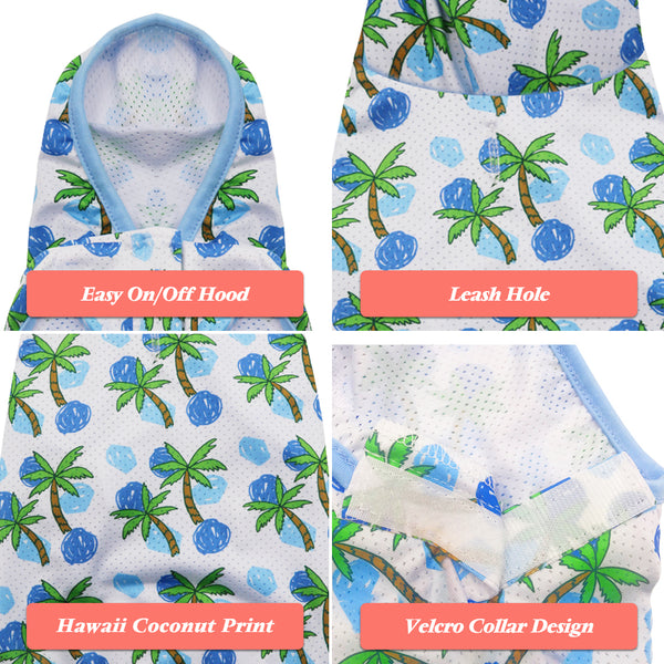 KYEESE Dog Hawaiian Shirts with Leash Hole Lightweight Dog Hoodie Shirt in Breathable Mesh Material
