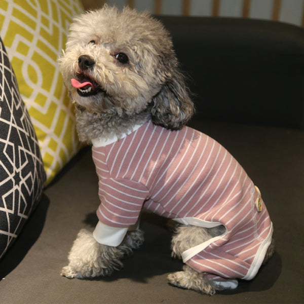 KYEESE Dog Pajamas Cotton Stretchable Dog Jumpsuit 4 Legs Strip Pink PJS Spring Summer