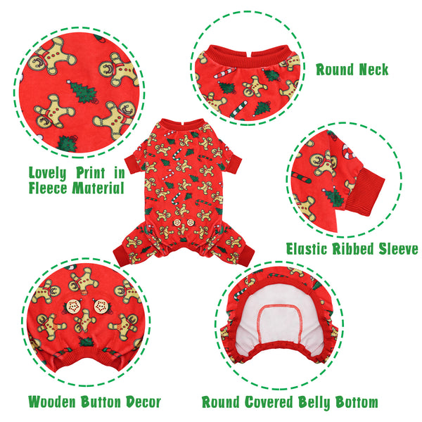 KYEESE Dog Pajamas Christmas Tree Gingerbread Man Dog Pjs Xmas Holiday Dog Onesie Stretchable Soft Material